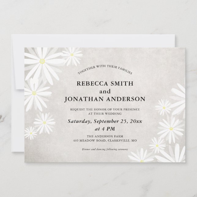 Simple White Daisies Rustic Wedding Invitation (Front)
