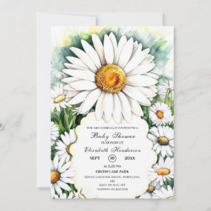 Simple White Daisy Baby Shower Invitation