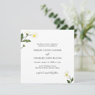Simple White Daisy Floral Elegant Wedding Invitation