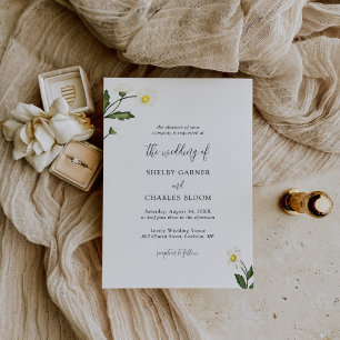 Simple White Daisy Floral Elegant Wedding Invitation