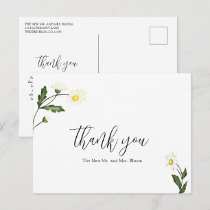 Simple White Daisy Floral Wedding Thank You Postcard