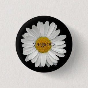 Simple White Daisy Flower on Black Button