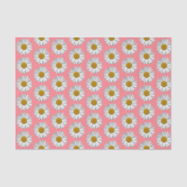 Simple White Daisy Flower Pattern Blush Pink Tissue Paper (Front)