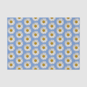 Simple White Daisy Flower Pattern on Blue Tissue Paper