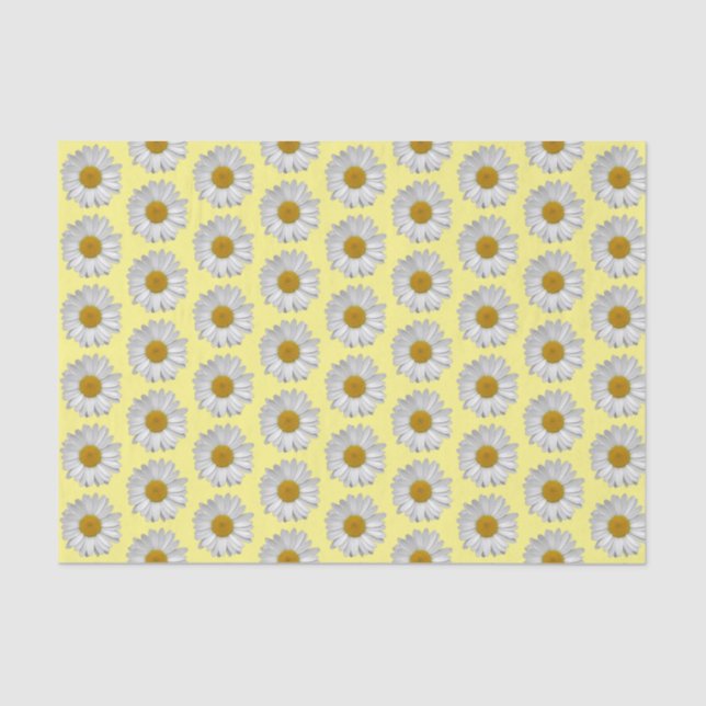 Simple White Daisy Flower Pattern on Yellow Tissue Paper (Front)