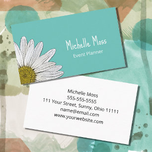 Simple White Daisy Trendy Botanical Business Card