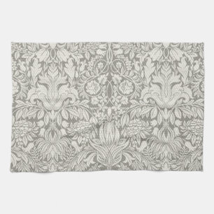 Simple White Damask Floral Pattern Tea Towel