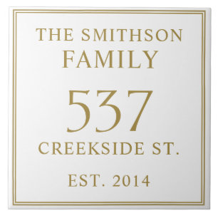 Simple White Date Established Address House Plaque Tile