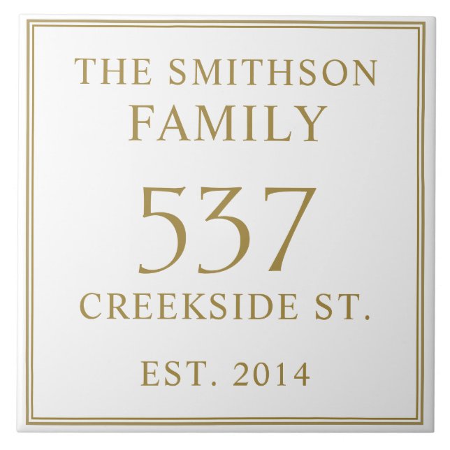 Simple White Date Established Address House Plaque Tile (Front)