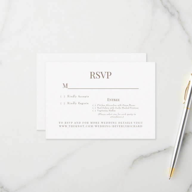  Simple White Dinner Choices Wedding RSVP Card (Front/Back In Situ)