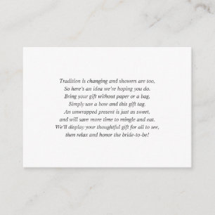 Simple white display bridal shower card + tag