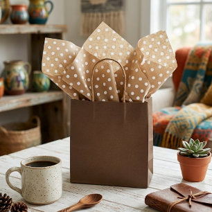 Simple White Dots On Faux Rustic Brown Kraft Tissue Paper