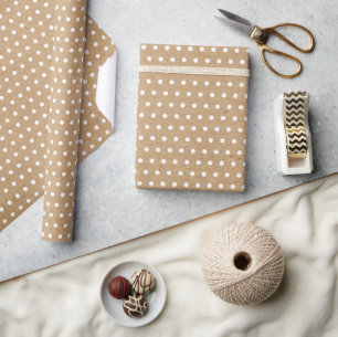 Simple White Dots On Faux Rustic Brown Kraft Wrapping Paper