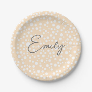 Simple white dotted pattern on peach background paper plate