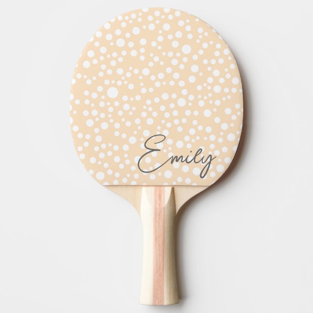 Simple white dotted pattern on peach background ping pong paddle (Front)
