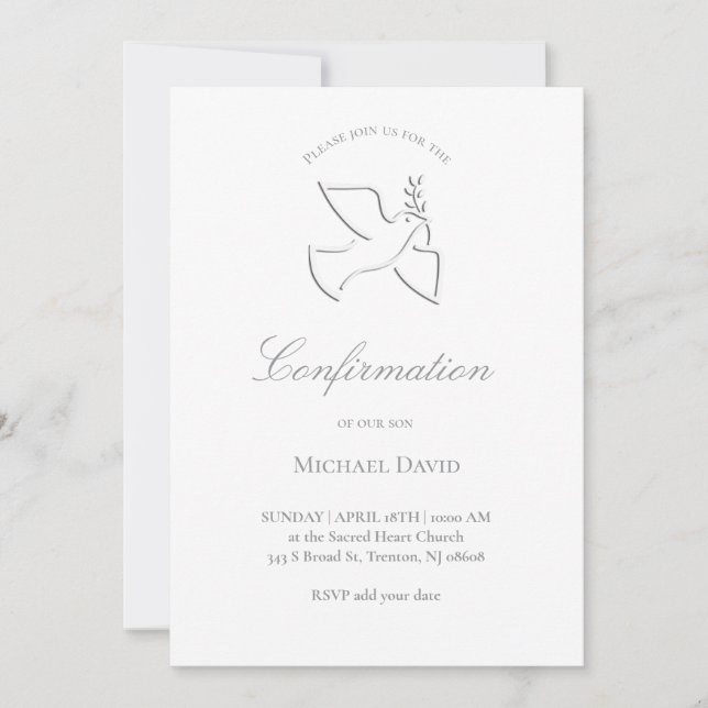 simple white dove design Confirmation Invitation (Front)