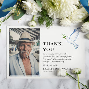 Simple White Dove Photo Funeral Sympathy Thank You Card