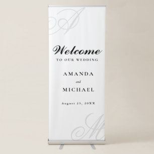 Simple White Elegant Monogram Wedding Welcome Retractable Banner
