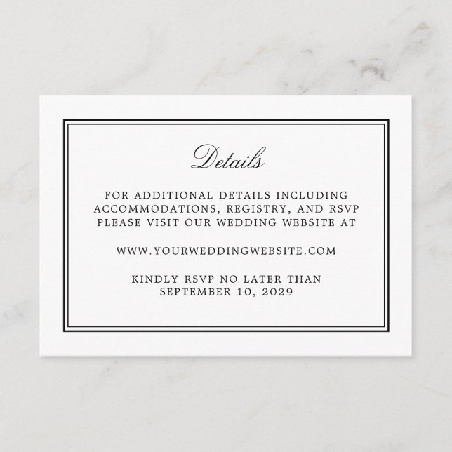 Simple White Elegant Wedding Details Enclosure Card (Front)