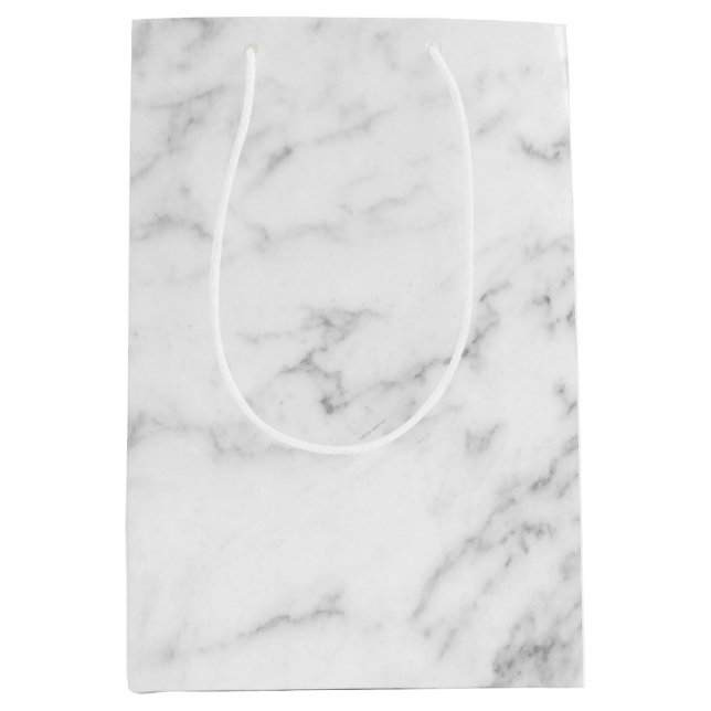 Simple white faux marble medium gift bag (Front)