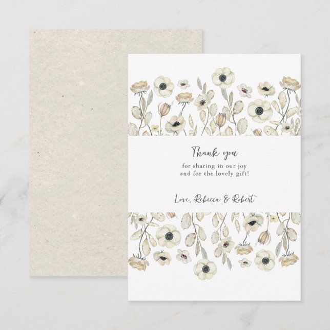 Simple White Floral baby shower thank you card (Front/Back)