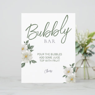 Simple White Floral Bridal Shower Bubbly Bar Sign