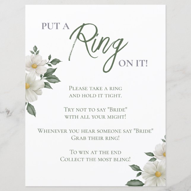 Simple White Floral Bridal Shower Ring Game (Front)
