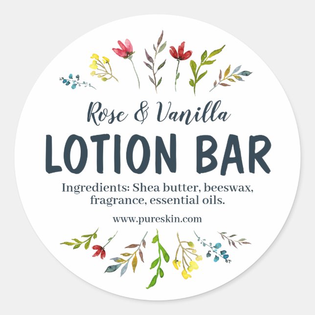Simple White Floral Handmade Lotion Bar Classic Round Sticker (Front)
