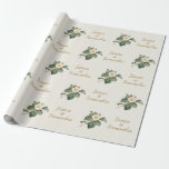 Simple White Floral Illustration | Wedding Gift Wrapping Paper<br><div class="desc">Beautiful, simple and Classic. This vintage botanical illustration of a single, white Camellia flower & foliage looks stunning set against a cream coloured background. Text is in a script style and coloured gold. All coming together to form the perfect design for a simple, charming and elegant wedding theme .All text...</div>