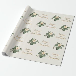 Simple White Floral Illustration Wedding Gift Wrapping Paper