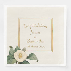Simple White Floral Illustration   Wedding Napkin