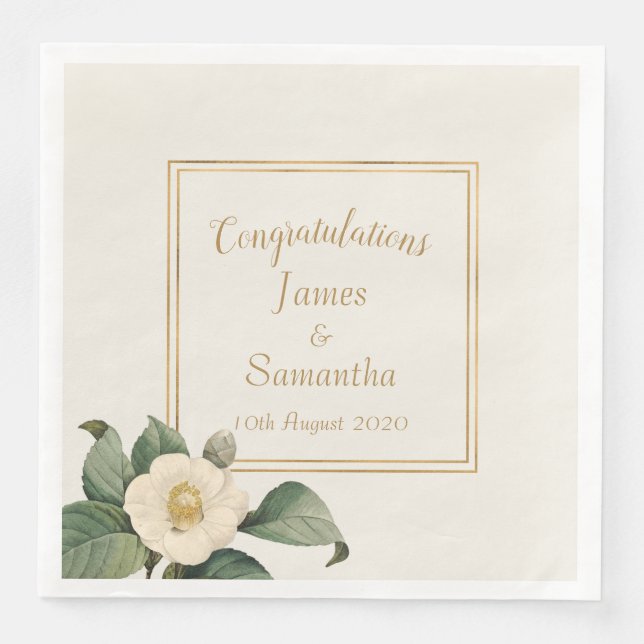 Simple White Floral Illustration | Wedding Napkin (Front)