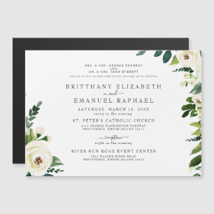Simple White Floral Magnetic Wedding Invitation
