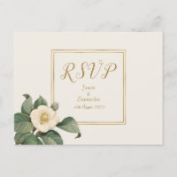 Simple White Floral Sprig | Wedding RSVP Postcard