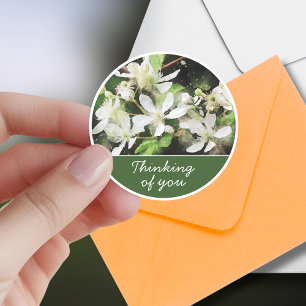 Simple White Flower Watercolor Thinking of You Classic Round Sticker