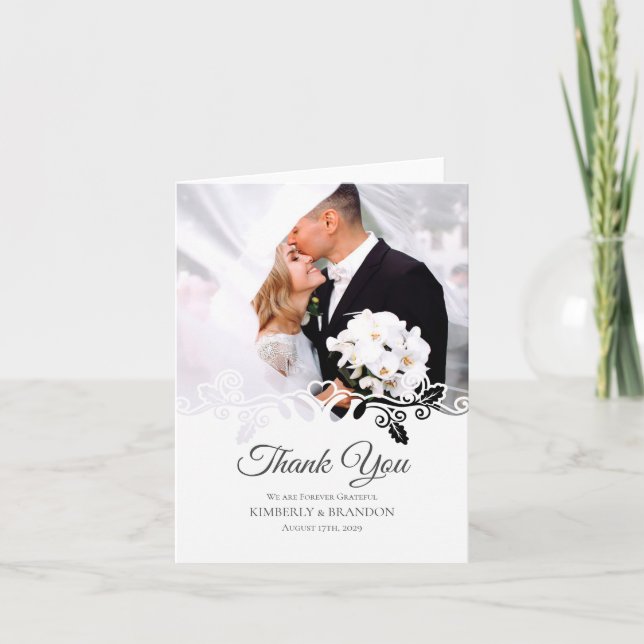 Simple white Frame Photo Wedding Thank You Card (Front)