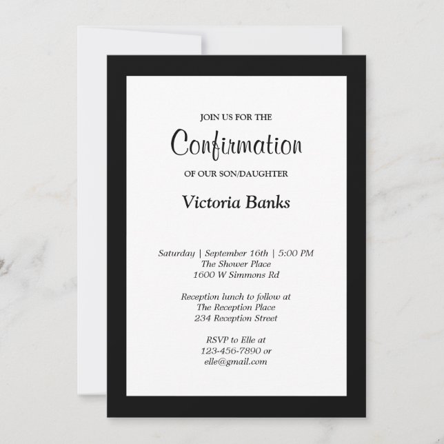 Simple White Framed Confirmation Invitation (Front)