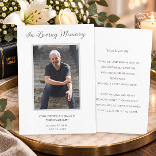 Simple White Funeral Photo Memorial Prayer Card
