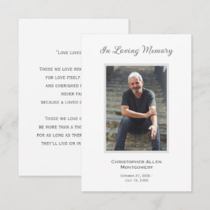 Simple White Funeral Photo Memorial Prayer Card