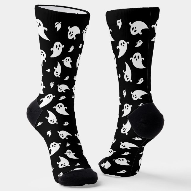Simple White Ghosts Pattern Cute Halloween Socks (Angled)