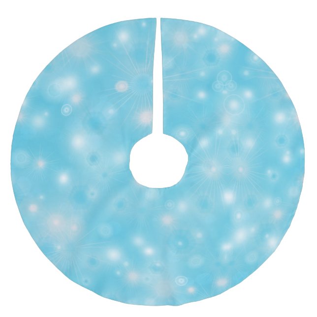 Simple White glow Snowflakes on Blue Cute Pretty Brushed Polyester Tree Skirt (Front)