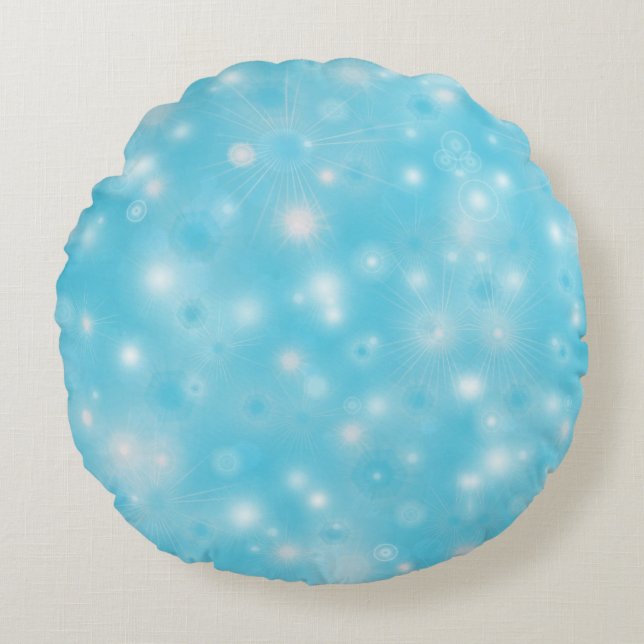 Simple White glow Snowflakes on Blue Cute Pretty Round Cushion (Front)