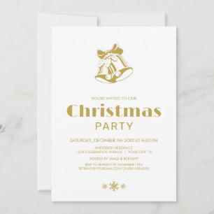 Simple White Gold Christmas Bells Party Invitation