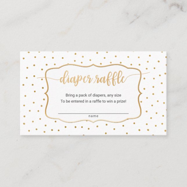 Simple White + gold confetti diaper raffle ticket (Front)