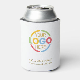 Simple White Gold Corporate Company Business Logo Can Cooler