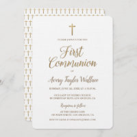 Simple White Gold Cross Modern First communion