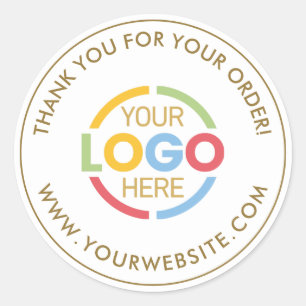 Simple White Gold Custom Busines Logo Promotional Classic Round Sticker