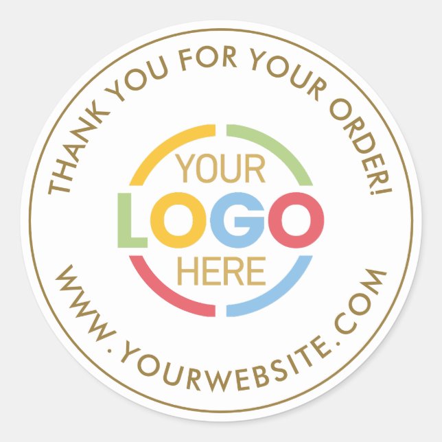 Simple White Gold Custom Busines Logo Promotional Classic Round Sticker (Front)