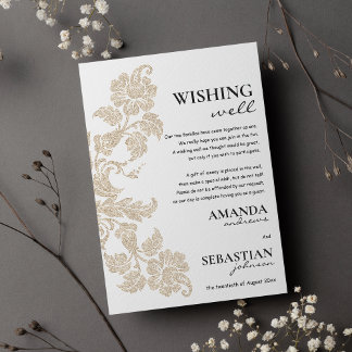 Simple white gold elegant floral wishing well invitation