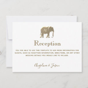 Simple White Gold Elephant Wedding Reception Card